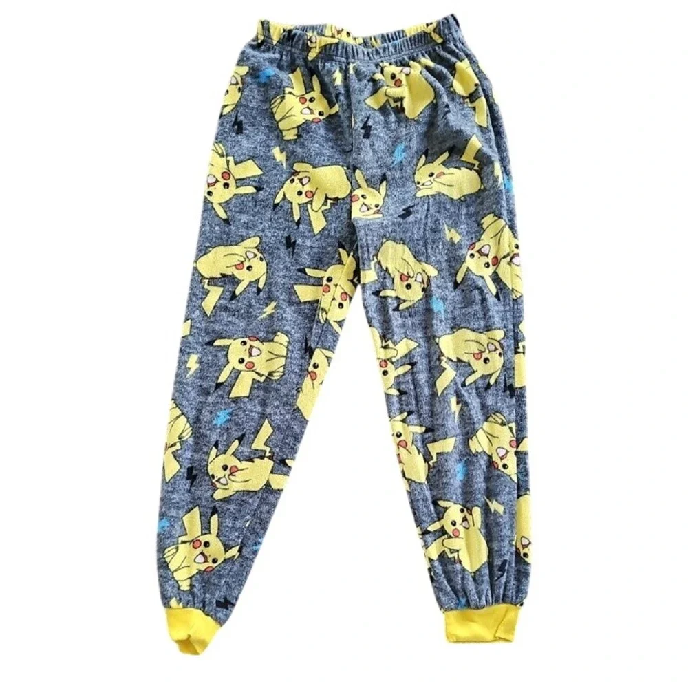 Pokemon Pikachu Pajama Set Long Sleeve Fleece Sleepwear Kids Size M 8/10 Yellow